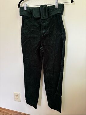 & Other Stories Dark Green Velvet Matching Belted Slim Fit Trousers Size 2